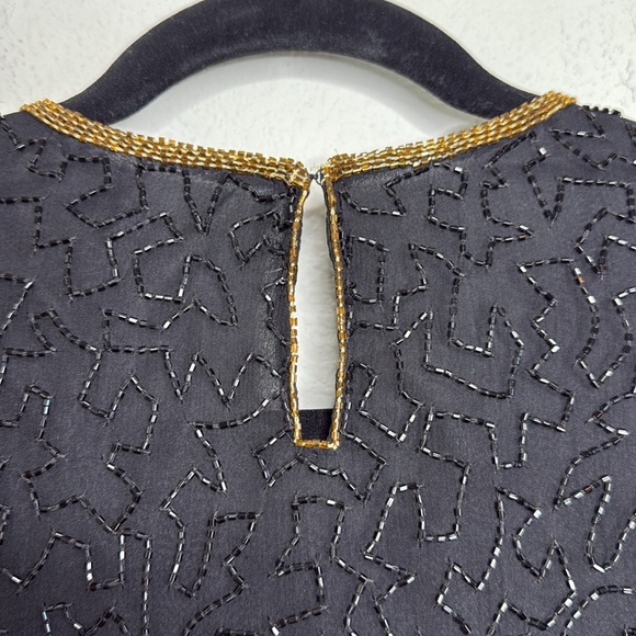 Exclusive Vintage 80’s Black and Gold Beaded 100% Silk Women's Top Size Small - Picture 7 of 12